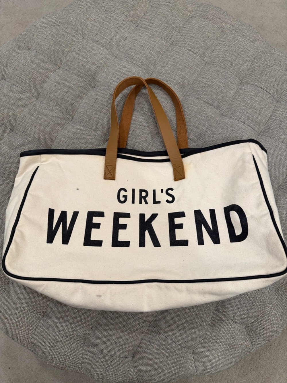Girls' Weekend Canvas Tote Bag - Cream with Black Trim
